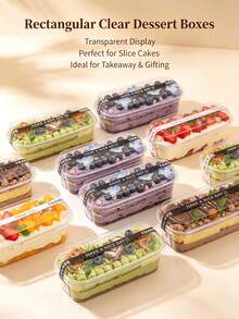 100/50/20pcs Mousse Cake Boxes, Dessert Cups With Lids, Tiramisu Boxes, Mousse Mille-Feuille Rectangular Dessert Soy Milk Cake Transparent Packaging Boxes, Christmas, Halloween, Party Cake Boxes - Transparent - View 12