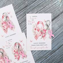 10pcs Pink Ribbon And Cherry Blossom Keychain Set, Paired With Inspiring Pink Butterfly Ribbon Motivational Greeting Cards, Positive And Encouraging Gift For Women During Breast Cancer Awareness Month, Suitable For Bags, Pendants, Keychains, October Accessories And Christmas - Multicolor - View 7