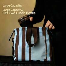 OBOVAY Ultra-Light 2-In-1 Handheld & Crossbody Large Capacity Striped Insulated Drawstring Lunch Bag, Adjustable Shoulder Strap, Sealed Thickened Aluminum Foil, External Pocket, Suitable For Dinner, Picnic, Daily Essentials, Work, Camping, Outdoor, Commute, Travel, Office - Multicolor - View 8