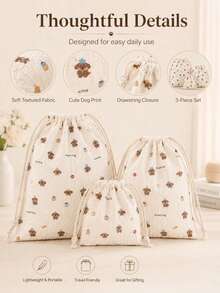 Customized Embroidered Pink Bow Print Travel Cosmetic Drawstring Pouch Makeup Bag Lingerie Organizer Sanitary Napkin Bag Organizer Set, Vanity - Brown - View 4