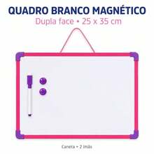 Quadro Branco Magnético Dupla Face 25x35cm com Caneta Apagador 2 Ímãs para Pendurar - Roxo - Visão 2