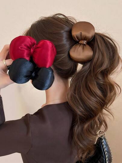 1pc Women's Sweet Three Dimensional Bow Banana Clip Back Of Head Grip Clip New Twist Clip Vertical Clip Headwear Hair Accessories