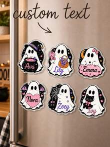 Custom Name Halloween Ghost Refrigerator Magnet, Personalized Fridge Magnet, Spooky Ghost Decor With Pumpkin, Candy And Black Cat Artwork, Refrigerator Decor For Halloween Parties, Home Decor, Halloween Gift For Kids, Friends And Ghost Lovers. - Multicolor - View 11