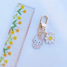 SANRIO 1pc Cartoon Hello Kitty Flower Keychain Cute Bag Pendant Metal Accessory, Adorable Bag And Car Key Chain Pendant, Suitable For Hello Kitty Fans, Great Gift For Family And Friends - A - View 9