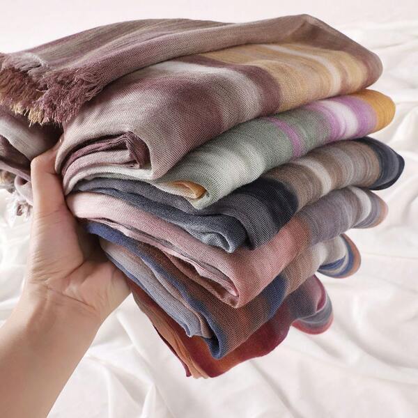 1pc Fashionable New Natural Wrinkled Textured Gradient Tie-Dye Printed Muslim Headscarf Shawl Scarf Printed Modal Hijab