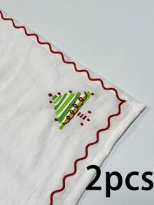 1/2/6pcs Christmas Embroidered Napkins, Christmas Tree Pattern Linen Placemats And Napkins, Holiday Table Decor Cloth For Party And Daily Use - Multicolor - View 21