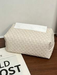 1PC Modern Minimalist Style Wicker-Patterned Tissue Box Rectangular Tissue Box Cover With Woven Embossed Texture Detail, Dustproof Tissue Holder, Napkin Storage Case, Suitable For Living Room, Bedroom, Office Desk,Car Tissue Box, Household Daily Use - Multicolor - View 6