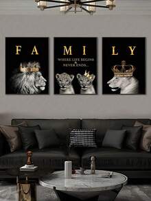 3pcs Modern Abstract Lion Family Inspirational Quote Wall Art Canvas Painting, Suitable For Living Room Decor, Frameless - Multicolor - View 1