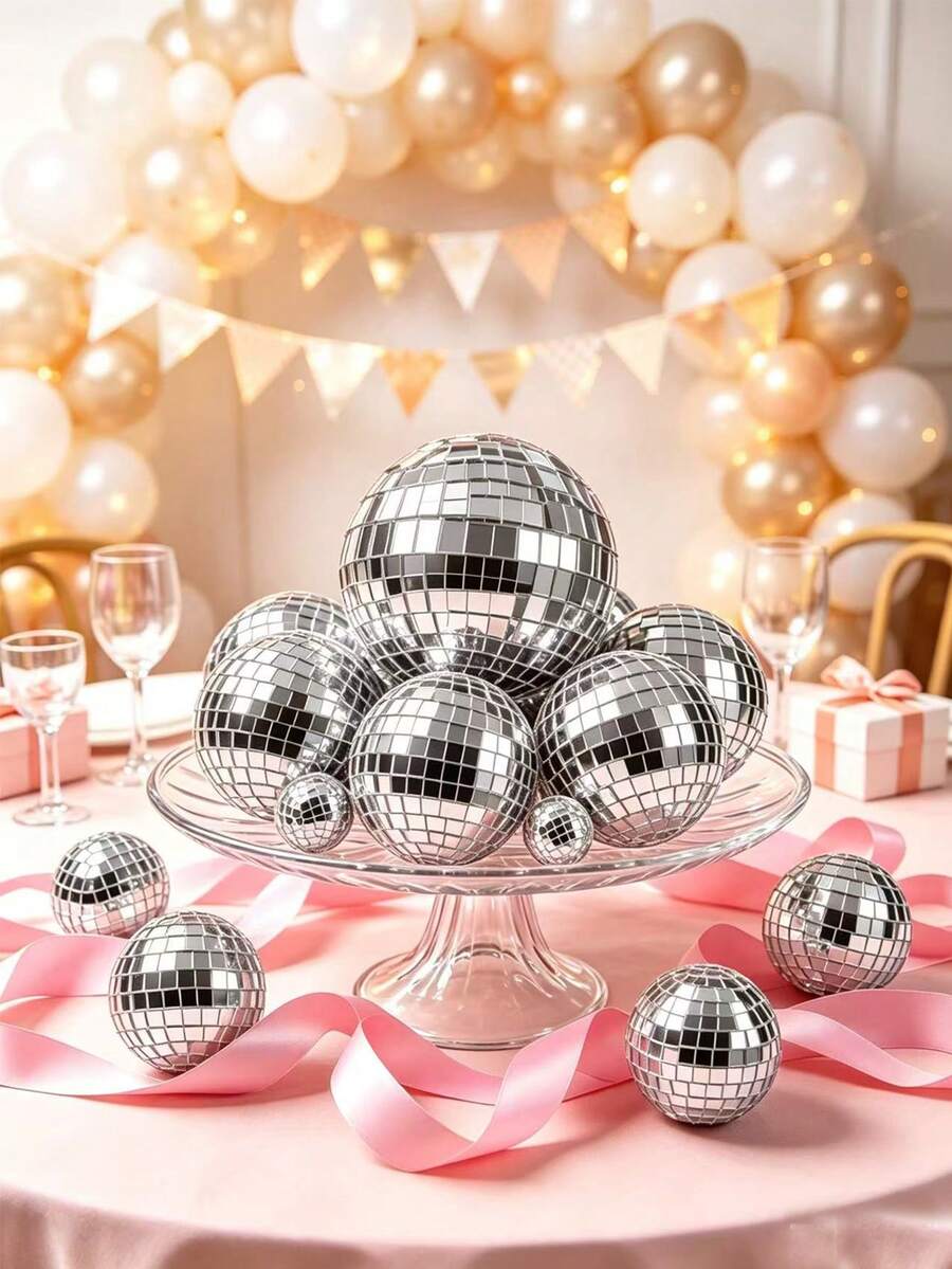 4pcs Shiny Disco Ball Set, Large & Small Disco Decorative Balls, Suitable For Party Decoration, Bar, Home Decor, Perfect For Various Holiday Decoration Scenes - Multiple Styles - View 1