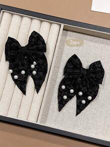 2pcs Premium Black Swallowtail Bow Hair Clips, Suitable For Daily Wear Hair Accessories - Multicolor - View 6