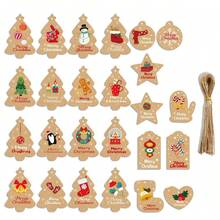 100pcs,Retro Kraft Paper Multi-Color Tree-Shaped Snowflake Walking Stick Candy Snowman Printed Christmas Gift Label, Suitable For Party Craft Name Cards, Decoration For Christmas Gift Packaging - Multiple Styles - View 5