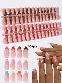 360pcs Medium-Long Almond-Shaped White Gradient Nail Tips, Minimalist French Tip Design, Perfect Fit Long Almond Acrylic False Nails Set, French Almond Nail Tips, Suitable For Women's Daily Work, Holiday Parties And Other Occasions - Multicolor - View 8
