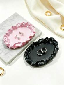 3D Printed Cream Style Wavy Ruched Jewelry Display Tray, Makeup Vanity Small Item Storage Dish, Jewelry Photography Prop, Home Decor Ornament, Pleated Lotus Wavy Ruched Design, Storage & Photography Decoration 2-In-1 - Multicolor - View 7