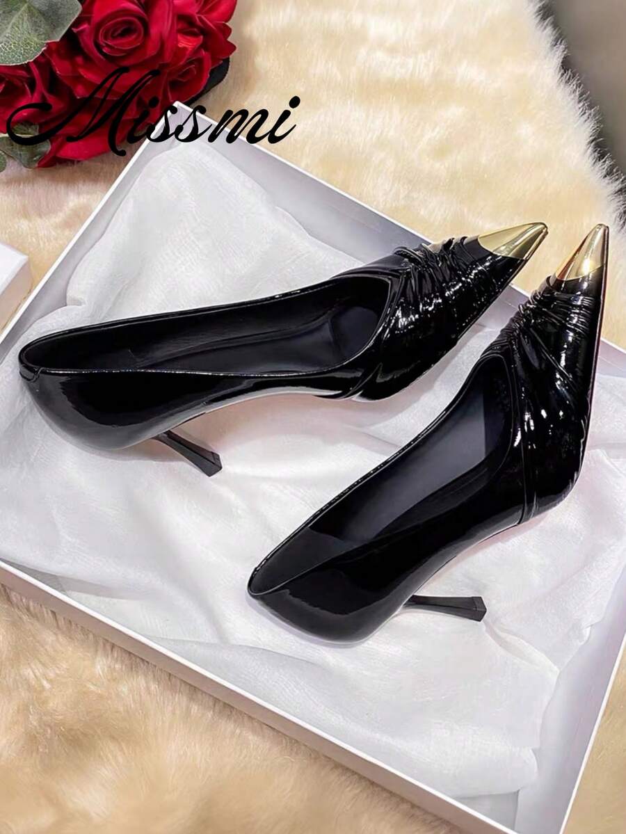 Stunning Pointed Toe Stiletto High Heel Shoes For Women, 2026 Spring New Style Backless Floral Closed Toe Sandals, Sexy Elegant Premium[Note: 3D Flowers Are Purely Handmade, Detail Shapes Are Random~] - Black - View 1
