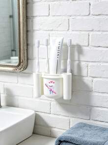 Cute Tooth-Shaped Pattern Toothbrush Holder&Clip Set–Adhesive Wall-Mounted Storage Rack For Bathroom,Toilet,Washroom–Space-Saving,Leak-Proof,Easy To Clean–For Home,Dorm,Office–Gift For Students,Families–For Back-To-School,Housewarming,Birthday - Multicolor - View 1