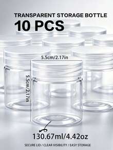 10pcs Transparent Plastic Jars With Lids, Suitable For Storing Slime, DIY Crafts And Jewelry. Featuring A Transparent Round Design For Easy Observation Of Contents, Leak-Proof Sealed Lids, Lightweight And Reusable Material. Perfect For Home Storage, Travel And Small Accessory Organization. - White - View 11