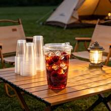 400/500ml Set Transparent Cups With Lids, Straight Lid Iced Drink Cups, Reusable Smoothie Cups, Suitable For Cold Drinks, Juice And Milkshakes - Halloween/Christmas/Birthday Party Essentials - Transparent - View 4