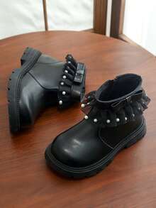 Sepatu Bot Pendek Putri Modis untuk Anak Perempuan, Model Baru Musim Gugur 2026, Motif Hati & Pita untuk Balita - Hitam - View 7