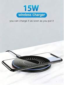 15W Wireless Charger, Compatible With IPhone 17/16/15/14/13/12 Pro/XS Max/Mini/X/X/XR, Inductive Fast Wireless Charging Pad, Compatible With Samsung Phones, Suitable For Office, Dorm And Home Use - Black - View 5