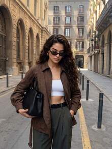 2026 Autumn/Winter Women's Raglan Long Sleeve Waist Tie Elegant Versatile Jacket - Rust Brown - View 3