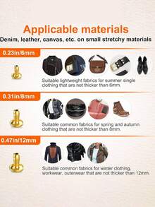 360/180 Sets Leather Rivets, Leather Rivet Kit, 4 Colors 3 Sizes Leather Rivets And Snaps For Leather Crafts, Clothing, Shoes, Leather Boots, Bags, Decoration (Gold, Silver, Bronze And Gunmetal) - Multicolor - View 6