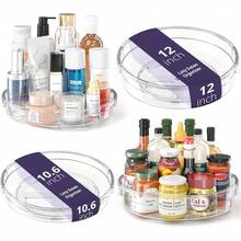 2Pcs Clear Rotating Storage Turntable Set, 360 Degree Spinning Organiser Tray, Multi‑Purpose Lazy Susan For Cupboard, Fridge, Countertop, Kitchen, Bathroom & Pantry Storage Tidy - View 6