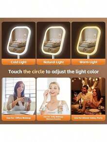1pc LED Lighted Makeup Mirror, 3 Color Modes, Smart Touch Control Desktop Vanity Mirror, 360° Rotating, With Storage Tray, Portable Travel Makeup Mirror, Rechargeable Foldable Detachable Vanity Mirror, Desktop Makeup Mirror Replacement, Women's Gift - Star - View 5