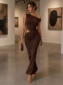 Women Long Dresses - Brown - View 3
