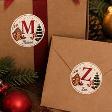 LICVIC Custom Christmas Initial Name Stickers, Personalized Gingerbread Letter Gift Labels, Festive A-Z Holiday Style, Customized Christmas Stickers For Gift Wrapping, Customizable Name Labels, Present Decor, Christmas Cards, Holiday Gifts, Round Sticker - Style G - View 7