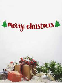 1pc Merry Christmas Party Banner, Christmas Tree Garland, Holiday Background Decoration Banner - View 6