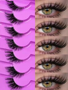 Asiteo 7 Pairs Half-Length Cat Eye False Eyelashes, Fluffy Soft Faux Mink Hair, Natural Makeup Look, Bold Dramatic, Delicate Lightweight, Suitable For Daily, Work, Travel - Black - View 2