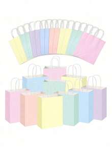 12pcs - Tas Tote Kertas Kraft Putih Macaron Segar, Tas Kertas Warna Solid, Tekstur Tas Kertas Kraft Sederhana, Tas Tote Serbaguna, Tas Penyimpanan Universal, Tas Hadiah Kreatif, Kemasan Hadiah - Beraneka warna - View 1