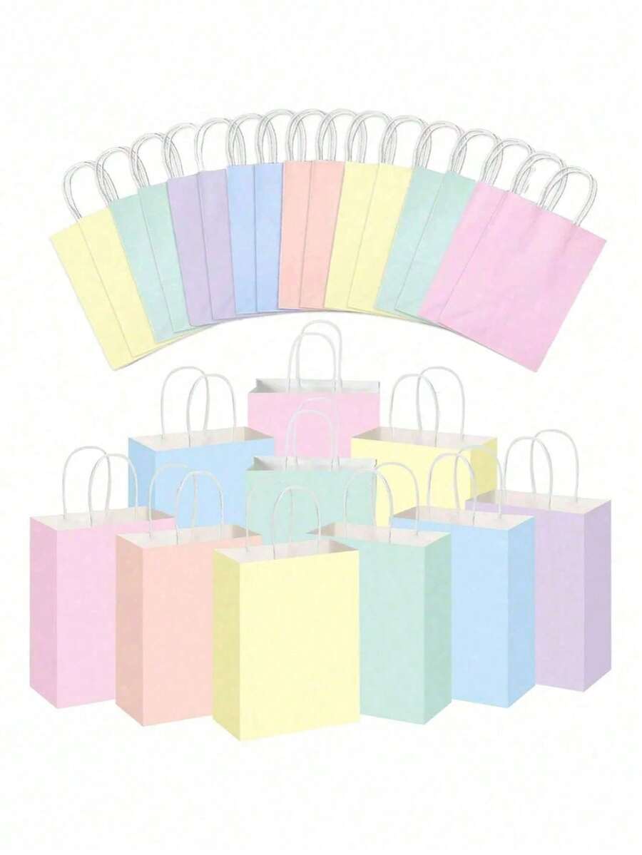 12pcs - Tas Tote Kertas Kraft Putih Macaron Segar, Tas Kertas Warna Solid, Tekstur Tas Kertas Kraft Sederhana, Tas Tote Serbaguna, Tas Penyimpanan Universal, Tas Hadiah Kreatif, Kemasan Hadiah - Beraneka warna - View 1
