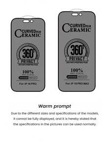 Ceramic Privacy Screen Protector Compatible With Apple 17 Pro Max, 17 Pro, Full Screen Privacy, 360° No Blind Spot Privacy, Full Screen Fit Without Gaps, Compatible With Apple 13-17 Series, Scratch-Resistant, Drop-Resistant, Anti-Fingerprint, Anti-Oil, Long-Lasting Like New, Super Impact Resistant - Black - View 8