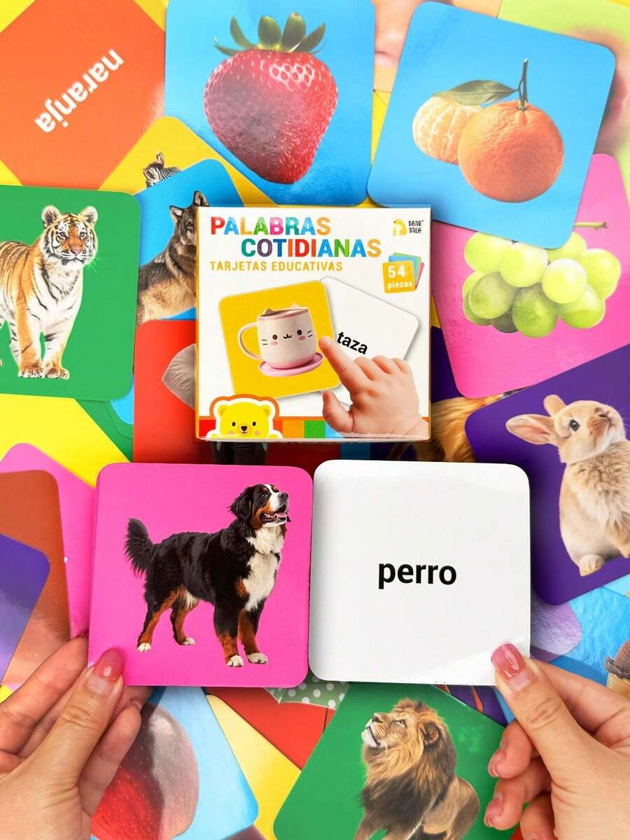 beartale 54pcs Toddler Flash Cards, Cute Animal & Fruit Learning Cards, Educational Preschool Toy, Montessori Toy, Double-Sided Rounded Corners, Sensory Toy, Early Learning Gift, Birthday Gift