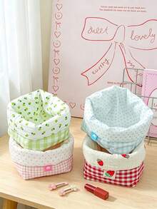 1pc Plaid Pattern Desktop Storage Basket, Makeup Brush Organizer, Skincare Storage Container Home Decor Solution, Woven Fabric Desktop Accessory Organizer, Suitable For Bedroom, Living Room, Office Organization - Multicolor - View 4