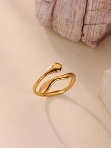 Minimalist Stainless Steel Wave Line Stackable Women's Gold Ring, 18K Gold Plated Rust-Resistant Adjustable Finger Ring, Suitable For Mother, Girlfriend, Best Friend, Gold Wedding Jewelry, Vacation, Party, Daily Outfit Accessory, Unique Gift - Various - View 2
