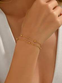 VceTd 1/2PCS Minimalist Vacation Style Asymmetrical Random Beads Chain Design Stainless Steel Women's Jewelry Set Suitable For Women's Daily Wear Or Vacation Wear Or Gift - Yellow Gold - View 5