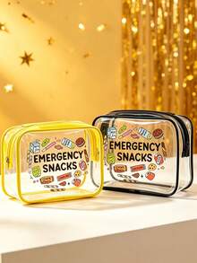 「Emergency Snacks」字母印花 PVC 化妝收納袋，中性旅行化妝盥洗用品收納袋，便攜收納小包 - 彩色 - 查看 2