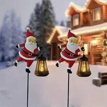 Outdoor Solar Iron Santa Claus Ground Stake Light, Cute Santa Holding Illuminated Warm Lantern Ornament, Auto Sensor Solar Powered Design, Rust‑Proof Metal Art, Perfect Xmas Decor For Lawn, Yard, Pathway, Courtyard And Winter Holiday Party Display - Santa Claus Lantern - View 12