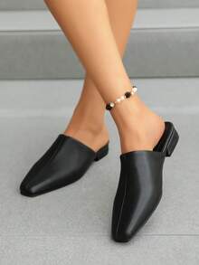 New Fashion French Style Half-Slip-On Patchwork Elegant Women's Shoes, Suitable For Outdoor, Office Commute, Home Wear, Comfortable For Long Standing - Black - View 5