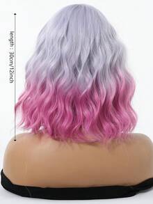 12 Inch Ombre Lilac To Pink Short Wavy Bob Wig For Women Straight Bangs Heat Resistant Synthetic Wig Colorful Cosplay Wig For Halloween Costume Party Carnival - Multicolor - View 4