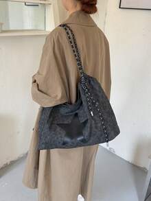 Casual Tote Bag For Women 2026 Fashion New Style Daily Relaxed Versatile Large Capacity Portable Shoulder Bag - Black - View 6