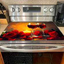 (Hot !!) 1pc 2D Rose Wine Pattern Flat Stove Protector Mat And Non-Slip Heat-Resistant Rubber Stove Cover Pad Suitable For Induction Cooktop, Glass Stove And Multi-Function Scratch-Resistant Mat, Also Best Choice For Oven, Washing Machine, Dryer And Kitchen Decoration. - Multicolor - View 3