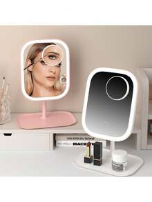 1pc LED Lighted Makeup Mirror, 3 Color Modes, Smart Touch Control Desktop Vanity Mirror, 360° Rotating, With Storage Tray, Portable Travel Makeup Mirror, Rechargeable Foldable Detachable Vanity Mirror, Desktop Makeup Mirror Replacement, Women's Gift - Star - View 10