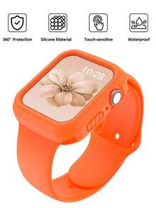 2合1運動矽膠錶帶與錶殼，相容 40mm、41mm、42mm、44mm、45mm、46mm 與 49mm 尺寸，柔軟舒適鉚接矽膠錶帶搭配防震鏤空矽膠保護殼，相容 Series Ultra/12/11/10/9/8/7/6/5/4/SE 機型，防水運動錶帶與錶殼套組，男女適用 - 矽膠錶帶+錶殼-橘色 - 查看 6