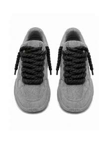 1pair Shoelaces,Thick Rope Shoe Laces,Round Chunky Shoelaces Replacement Strings For Sneakers(120cm/47.24inch) - Black - View 2