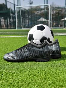 1 Pair Unisex Adult & Youth Student TF Short Stud Soccer Cleats For Competition And Training, Professional American Football Shoes For Outdoor Natural Grass And Soft Turf - Black - View 5