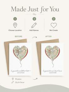 Personalized Map Hot Air Balloon Wedding Greeting Card, Custom Names And Location Design, Congratulations Card For Newlyweds, Engagement Or Bridal Shower Celebration, Love Is In The Air Keepsake For Couples, Wedding Gift From Family And Friends - Multi-color - View 5