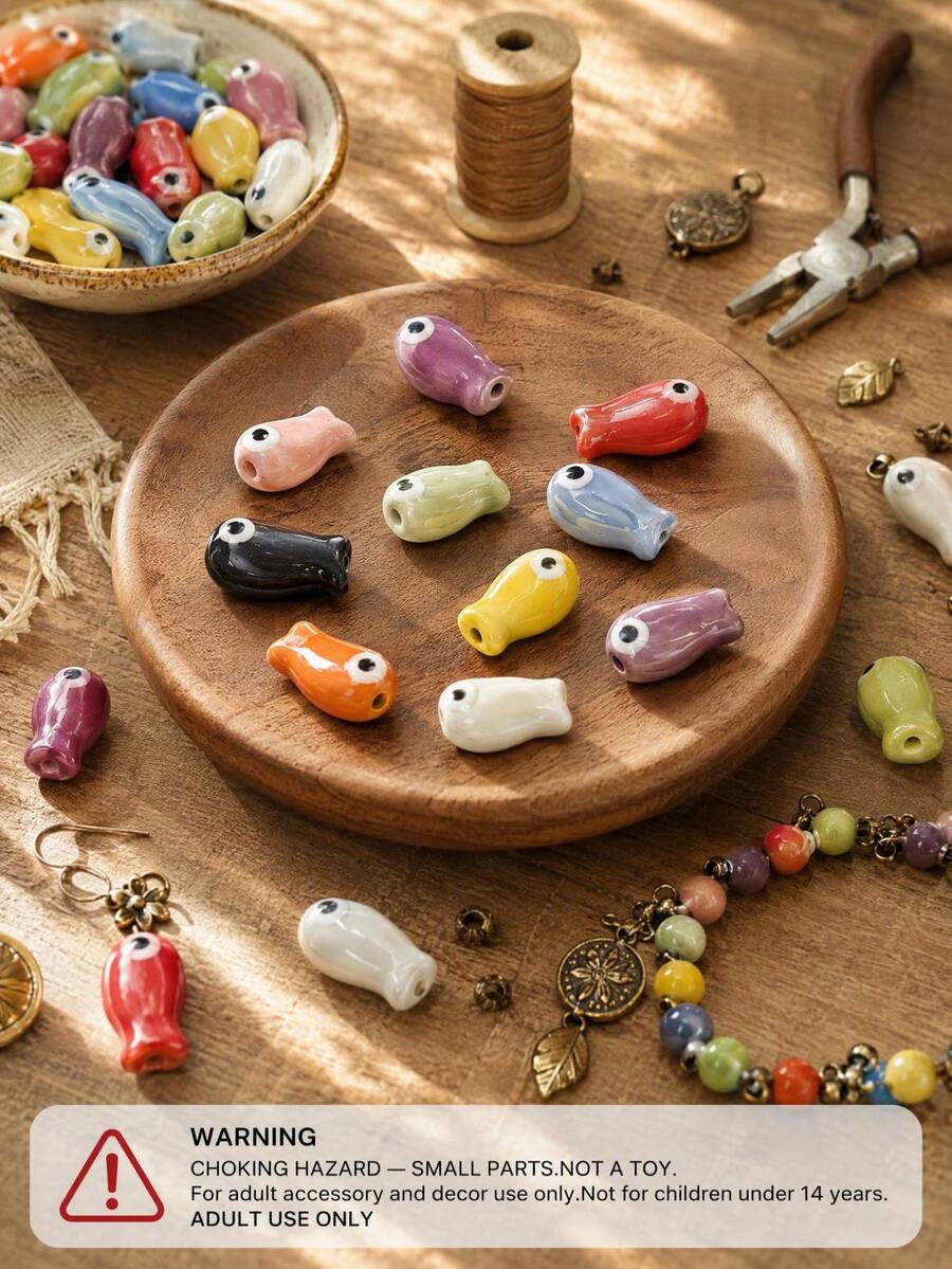 10/50/100pcs Fish Shaped Ceramic Pendant Beads, DIY Jewelry Making Spacer Beads, Suitable For Bracelets, Earrings, Necklaces And Phone Charm Accessories - Multicolor - View 1